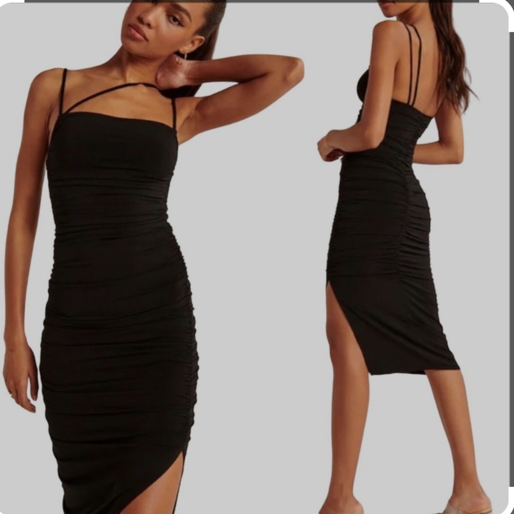 Abercrombie Black Ruched Midi Dress Size M